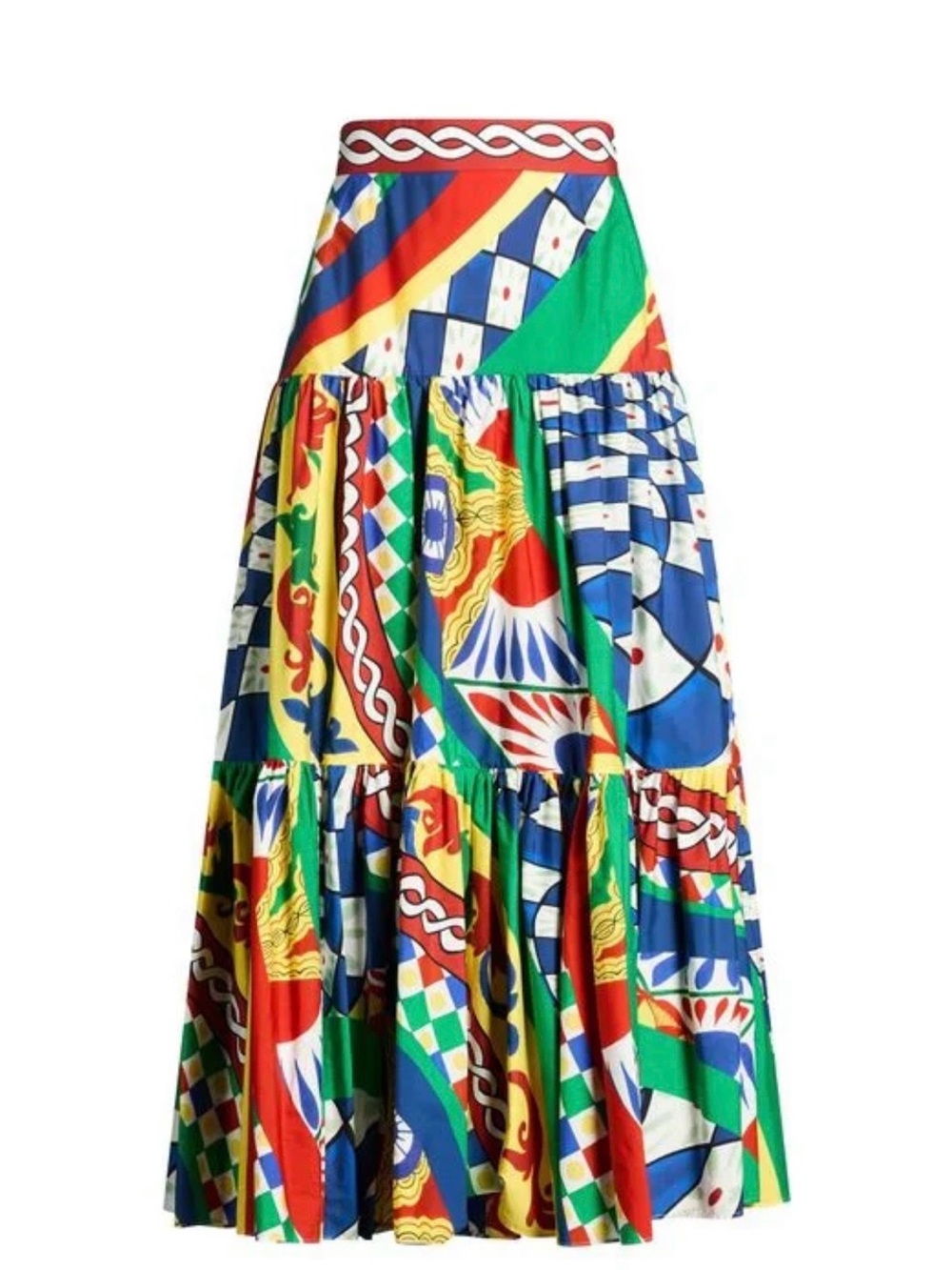 Dolce & Gabbana Bold Multicolor Printed Tiered Maxi Skirt